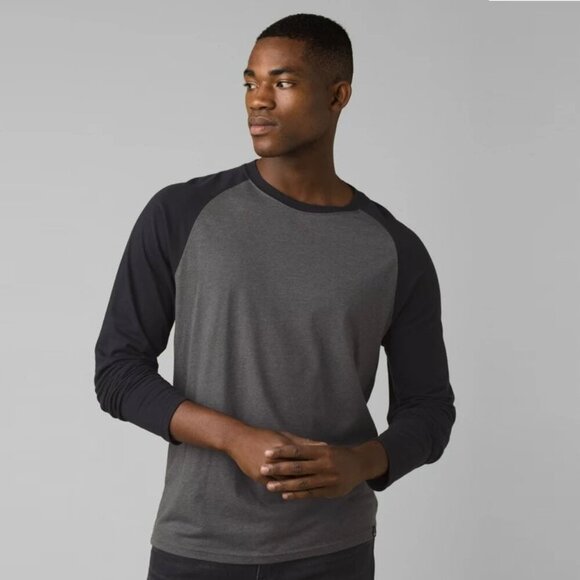 2/$30 Prana Baseball Raglan Shirt Long Sleeve Tee Charcoal Heather Medium #8900 - Picture 3 of 9